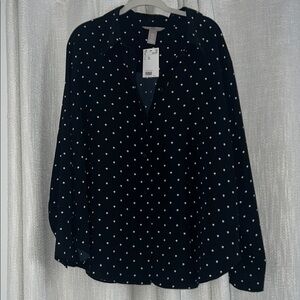 Relaxed Blue Blouse with Mandarin Collar